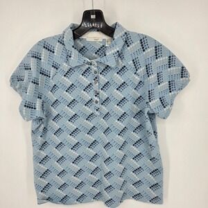 Lizgolf Womens XL Golf Polo Shirt Blue Gray White Dot Print Short Sleeve